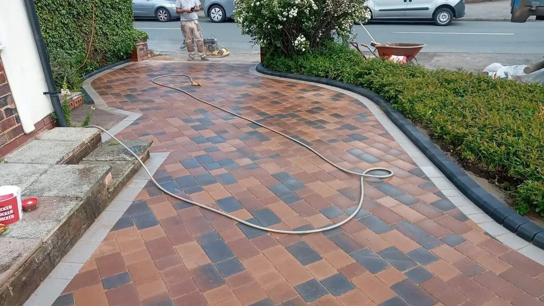 Block paving driveway installation in progress - Manchester