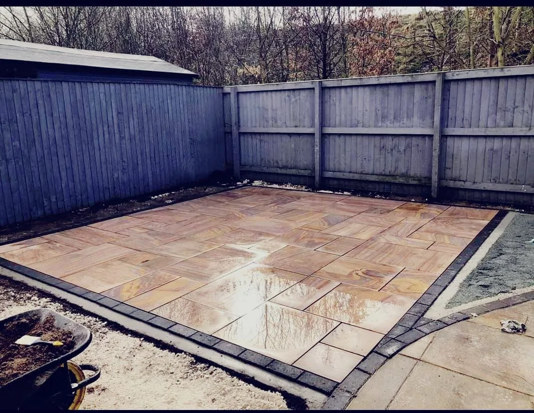 Freshly laid Indian sandstone patio - Manchester